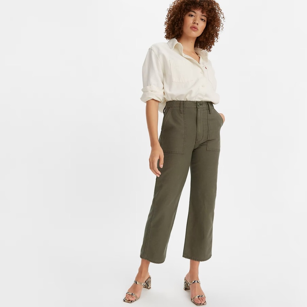 Levi’s Ribcage Utility Wide-Leg Pants Olive Night Green Size 24